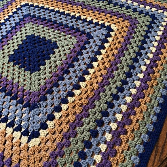Granny Square Crochet Lap Throw Blanket approx 45” X 45” Boho Cozy Hippie - Picture 2 of 7